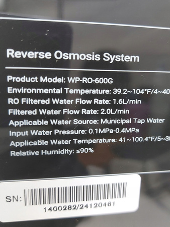 System odwróconej osmozy wody pitnej 8-stopni filtracji Ecoviva WP-RO-600G