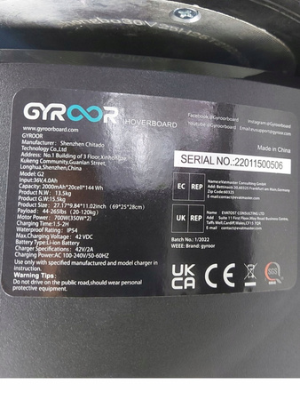 ELEKTRYCZNA DESKOROLKA GYROOR HOVERBOARD G2