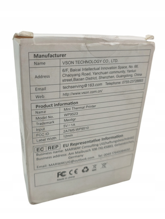 Drukarka etykiet VSON WP9523 Bluetooth iOS Android przenośna
