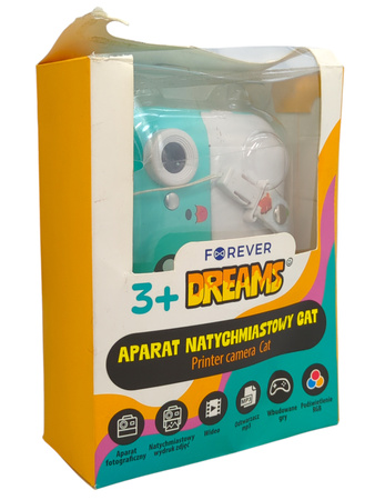 Aparat Natychmiastowy Dla Dzieci Z Drukarką Miętowy CAT FOREVER 3+DREAMS