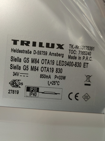 Panel LED sufitowy Trilux Siella G5 M84 OTA19 LED3400-830 ET