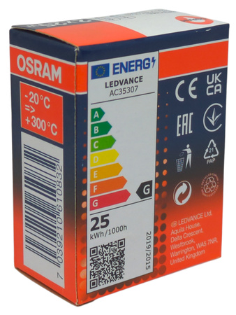 Żarówka piecowa Osram T26 E14 25W 230V klarowna 2700K 2 sztuki