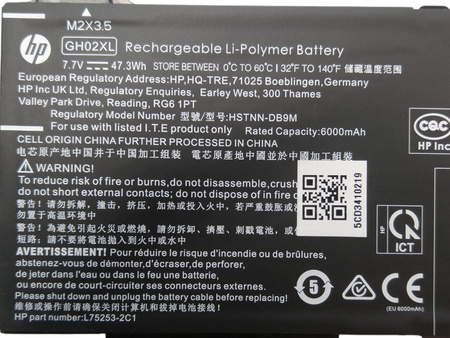 Bateria GH02XL do laptopa HP