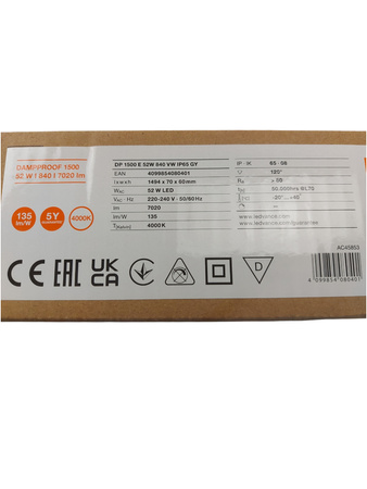 Oprawa hermetyczna LED DP 1500 E 52W 7020lm 4000K 840 VW (120st) IP65 GY