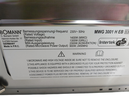 Kuchenka mikrofalowa do zabudowy Bomann MWG 3001 H EB inox grill