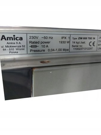 Zmywarka do zabudowy AMICA ZIM608TBE IN 59,8cm 14 kompletów naczyń Kl. D