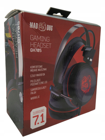 Słuchawki MAD DOG GH705 gamingowe nauszne podświetlenie dźwięk 7.1