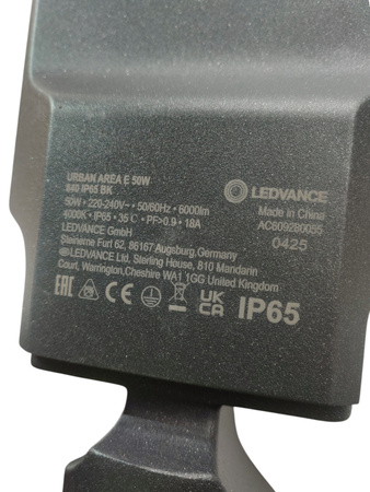 Lampa uliczna Oprawa drogowa Urban Area 50W 840 6000lm czarna Ledvance