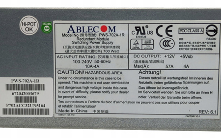 Zasilacz serwerowy Ablecom PSW-702A-1R 700 W
