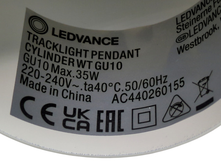 LEDVANCE Tracklight Pendant Cylinder GU10 35W oprawa zwieszana GU10