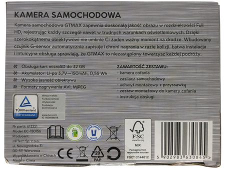 Kamera samochodowa GTMAX EC-150156 z kamerą cofania