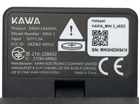 Rejestrator jazdy KAWA Mini 3 2K 1296p G-sensor WiFi