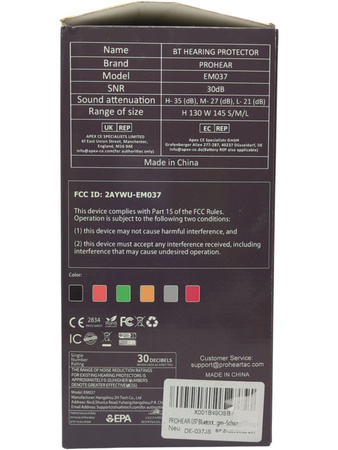 Nauszniki PROHEAR EM037 Bluetooth 5.0 SNR 30dB 1500mAh 120h