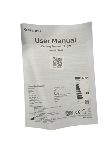 Wentylator sufitowy ze światłem LED ATEROLL 45 W RGB