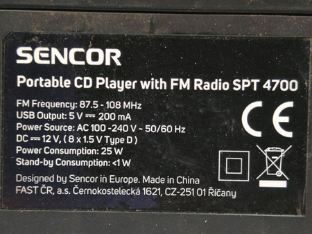 Radioodtwarzacz Sencor SPT 4700 CD-R/RW, Bluetooth V4.0, MP3, SD i USB