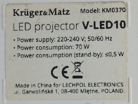 Projektor LED Kruger&Matz V-LED10 KM070 1920x1080 Full HD WIFI USB AUX