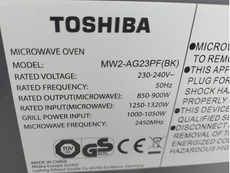 Kuchenka mikrofaloawa wolnostojąca Mikrofala Toschiba MW2-AG23PF(BK) 23L