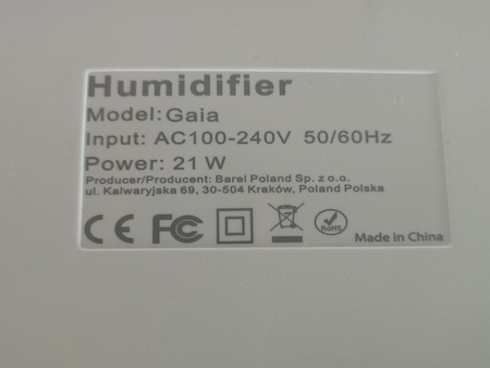 NAWILŻACZ POWIETRZA KIANO GAIA 21W aplikacja Smart Life, 2,2l