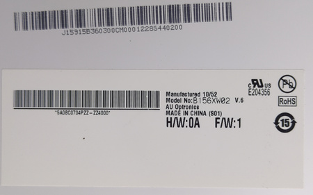 Matryca AUO B156XW02 15,6" 1366x768px; 40pin BŁYSZCZĄCA