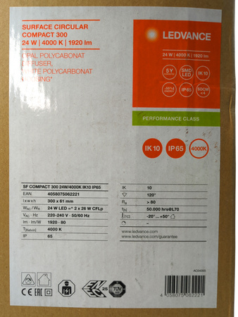 Oprawa LED natynkowa LEDVANCE RD300 24W 4000K IP65 IK10 1920lm biała