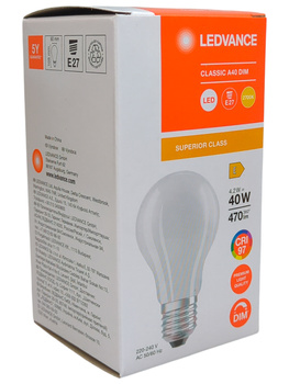 Żarówka LED Ledvance Classic E27 4,2W 470lm 2700K CRI97 ściemnialna