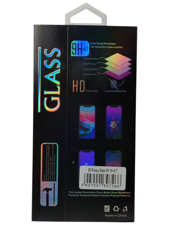 Szkło hartowane 6D Privacy Glass iPhone 15+ 6,7" ochrona prywatności