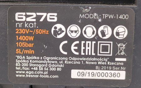 Myjka Ciśnieniowa Tresnar TPW-1400 1400W