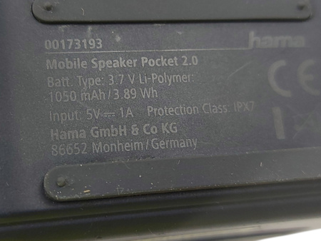 PRZENOŚNY GŁOŚNIK BLUETOOTH HAMA POCKET BLACK 2.0 CZARNY 3,5 W IPX7