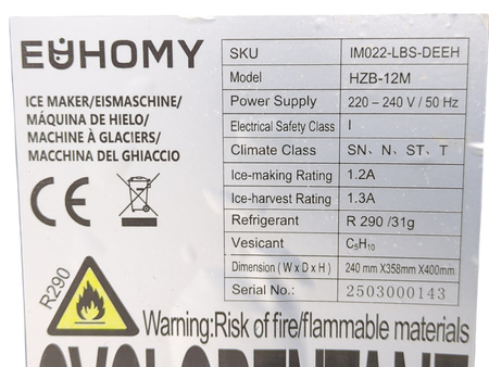 Kostkarka do lodu EUHOMY HZB-12H czarny 90 W