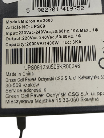 Zasilacz awaryjny UPS GC Microsine 2000 UPS09  1400W