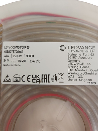 Taśma LED STRIP V-500 24 W 24 V 500 LED 3000 K 5 m IP65 LEDVANCE