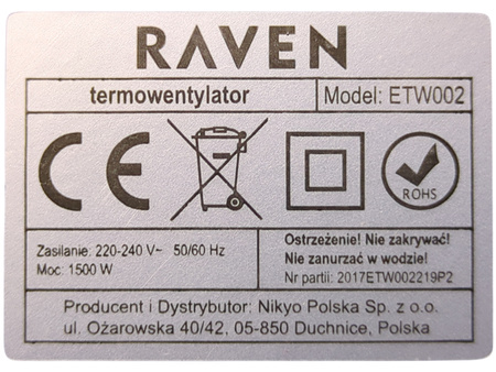 Termownetylator Raven ETW002 Nagrzewnica 1500W