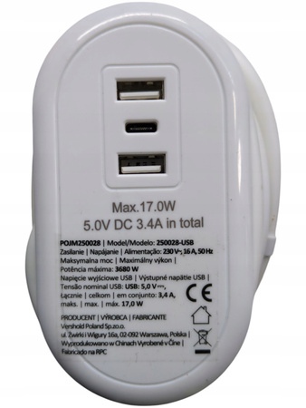 PRZEDŁURZACZ Z GNIAZDEM USB HYKKER MODEL 250028-USB