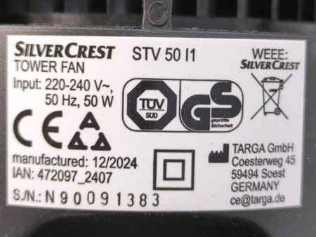 Wentylator kolumnowy Silvercrest STV 50 I1 Czarny