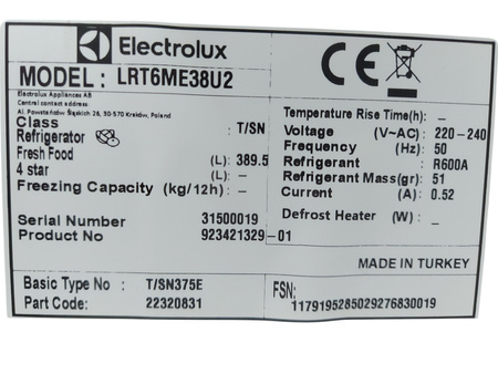 Lodówka jednodrzwiowa Electrolux 700 LRT6ME38U2 186cm 390 litrów Stalowy