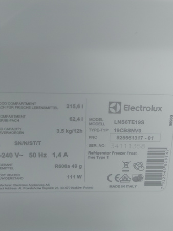Lodówka do zabudowy Electrolux LNS6TE19S Zamrażarka No Frost 188,4cm