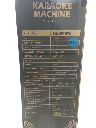 Karaoke GREEN KEEPER GKD60 400W 2 mikrofony Bluetooth LED TWS