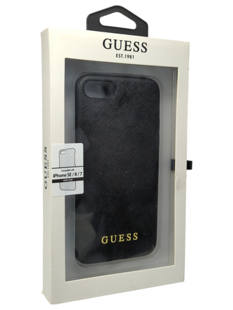 Etui Guess Apple iPhone SE 2022/SE 2020/8/7 czarny/black Saffiano Strap