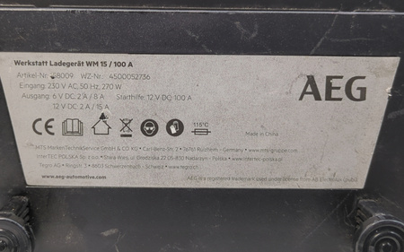 PROSTOWNIK AUTOMATYCZNY AEG WM15 6V/12V, 15A, 100A