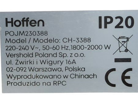 Grzejnik konwektorowy Hoffen CH-3388 2000W biały 3 poziomy mocy