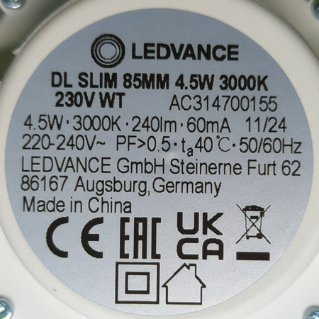 Zestaw 3x Oprawa downlight Ledvance Slim 4.5W 3000K 85mm IP20