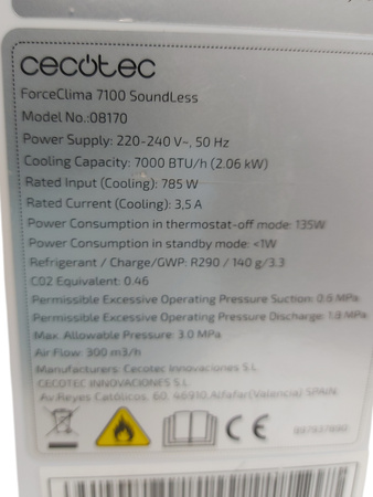 Klimatyzator przenośny Cecotec ForceClima 7100 Soundless 792W biały