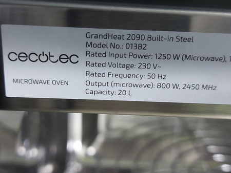 Kuchenki mikrofalowe CECOTEC 01382 MIKROFALA 1250W 20L