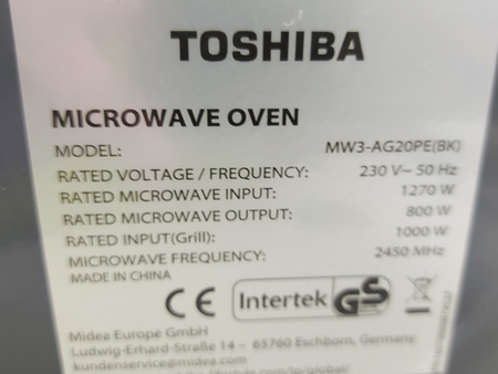 Kuchenka mikrofalowa Toshiba MW3-AG20PE(BK) 20 l 800 W grill czarna