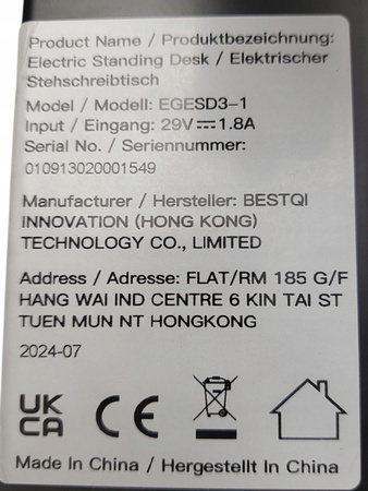 ErGear EGESD3-1 - Elektryczna regulowana rama biurka stojącego