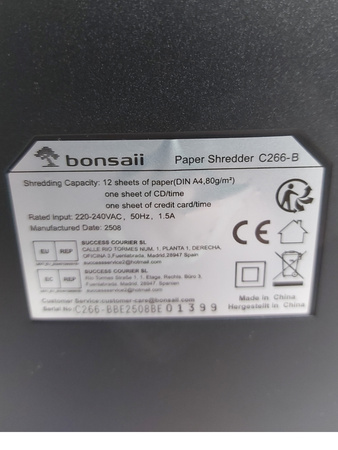 Niszczarka do papieru 16L do 12 arkuszy Bonsaii C266-B