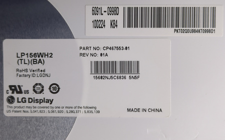 Matryca LG LP156WH2 (TL)(BA) 15.6 HD 1366x768 LED 40pin Błyszcząca