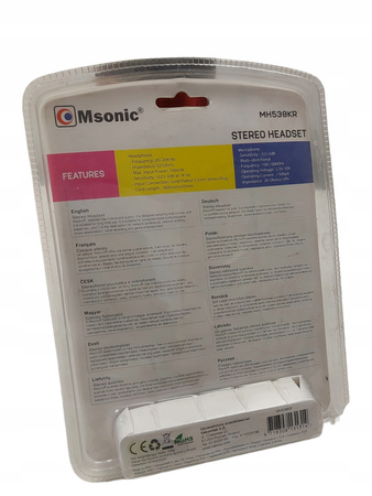 SŁUCHAWKI NAUSZNE STEREFONICZNE Z MIKROFONEM MSONIC MH538KR