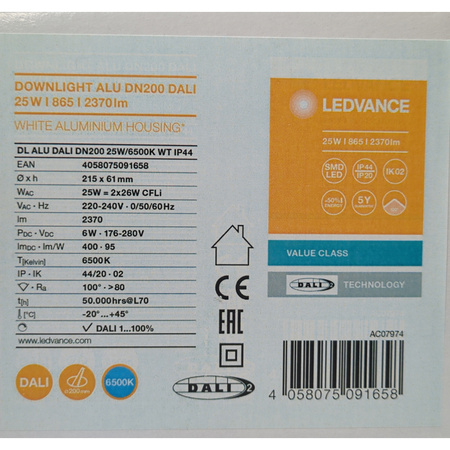 Oprawa downlight Ledvance ALU DALI DN200 25W 6500K IP44