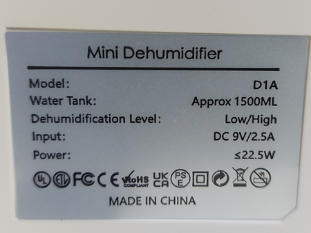 Osuszacz powietrza z ekranem LCD timer 12H D1A biały